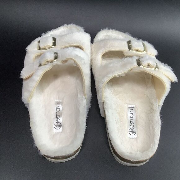 Womans Esmara Flats Sandals Slip On Shoes Off White Gold Tone Buckle EUR 39 US 8 - Picture 3 of 6
